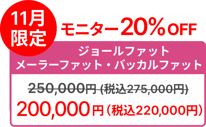 11月 限定 モニター20% OFF ジョールファット メーラーファット・バッカルファット 250,000円(税込275,000円) →200,000円(税込220,000円)