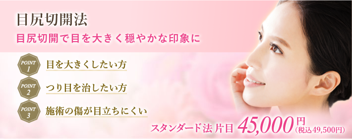 目尻を切開することで目を大きく、つり目・たれ目を解決