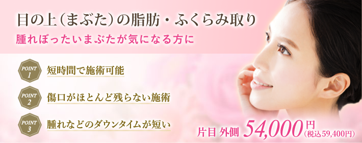 目の上（まぶた）の余分なふくらみ（脂肪）を取り除く、短時間二重整形術