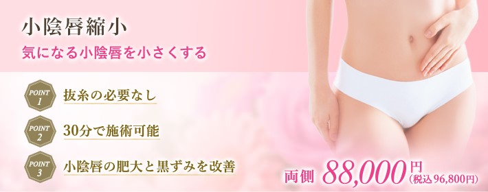 小陰唇縮小で女性器の黒ずみ、肥大、陰部のすれを治療